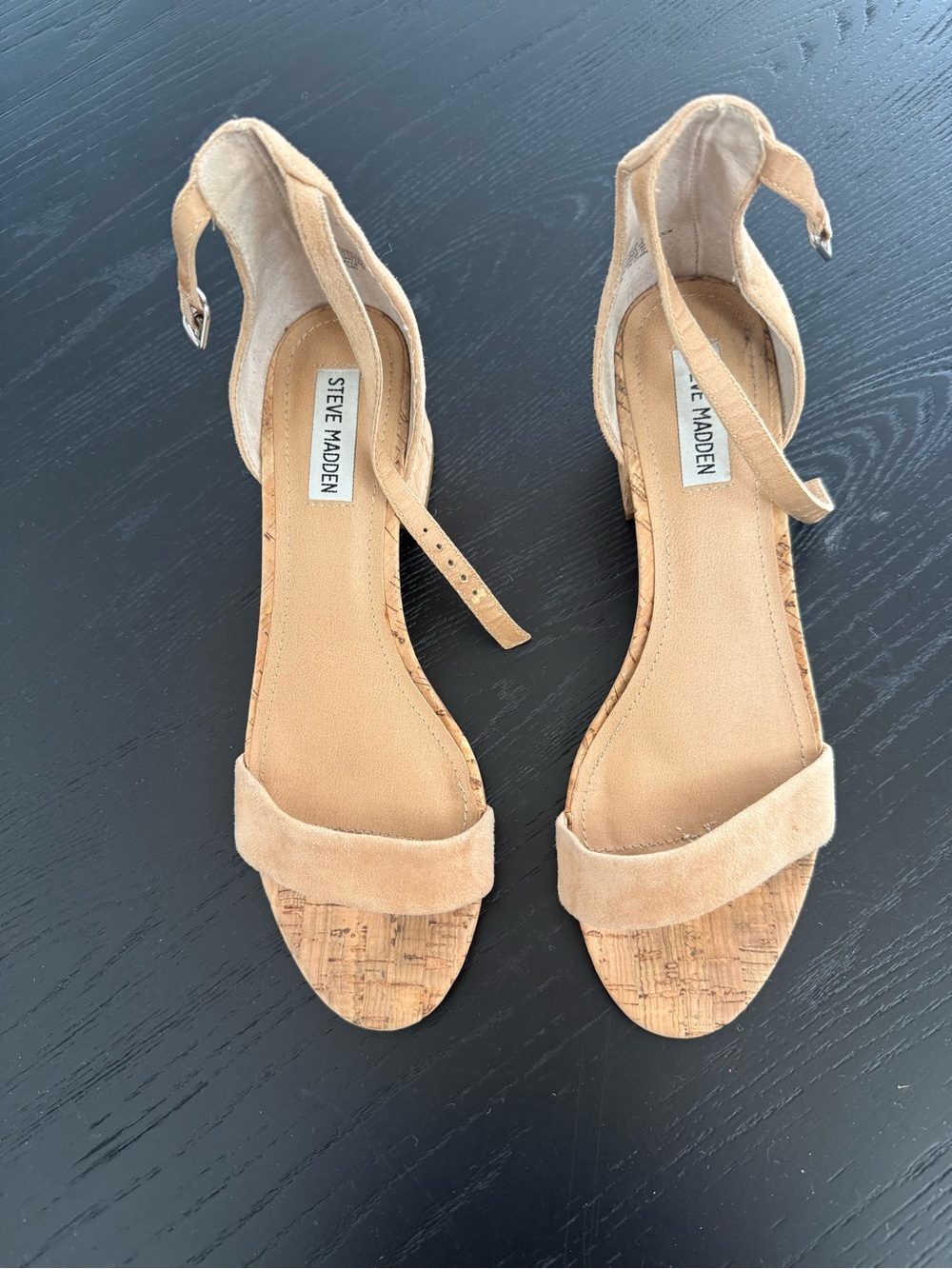 Steve Madden Tan Suede Cork Block Heel Sandals
